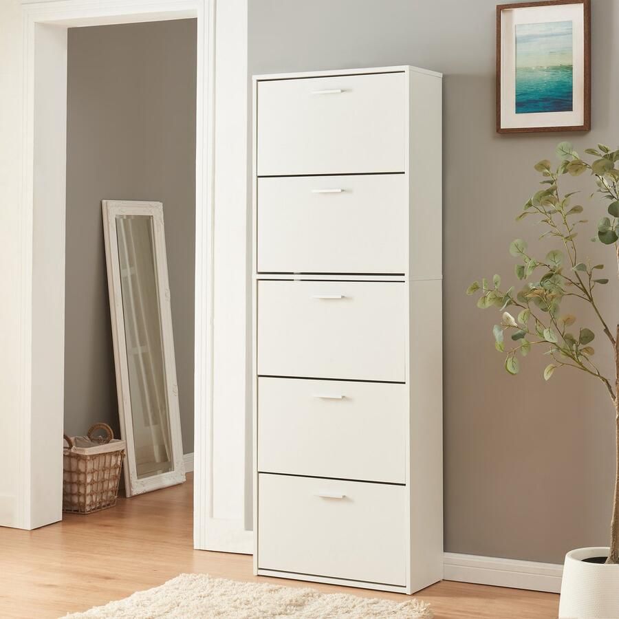 En.casa Schoenenkast Sykkylven 5 kleppen wit 169x60x24 cm [ ]