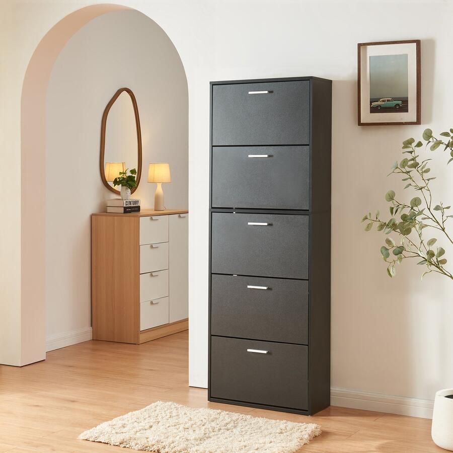 En.casa Schoenenkast Sykkylven 5 kleppen zwart 169x60x24 cm [ ]