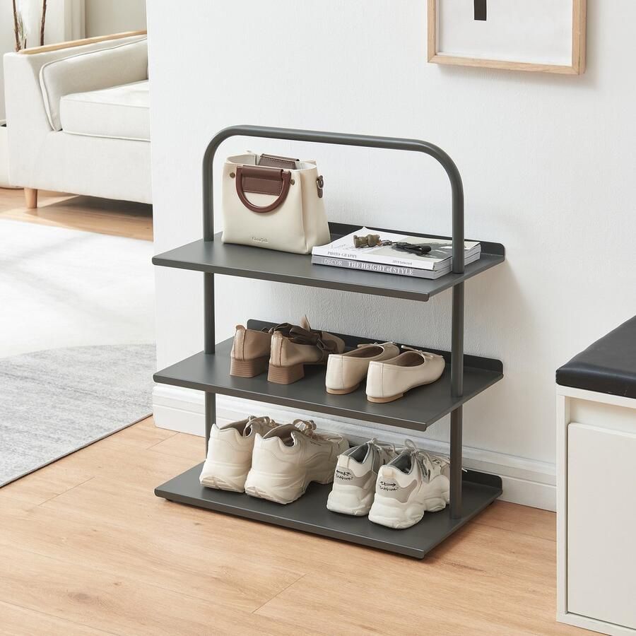 En.casa Schoenenrek Poytya met 3 planken antraciet 73x60x32 cm [ ]