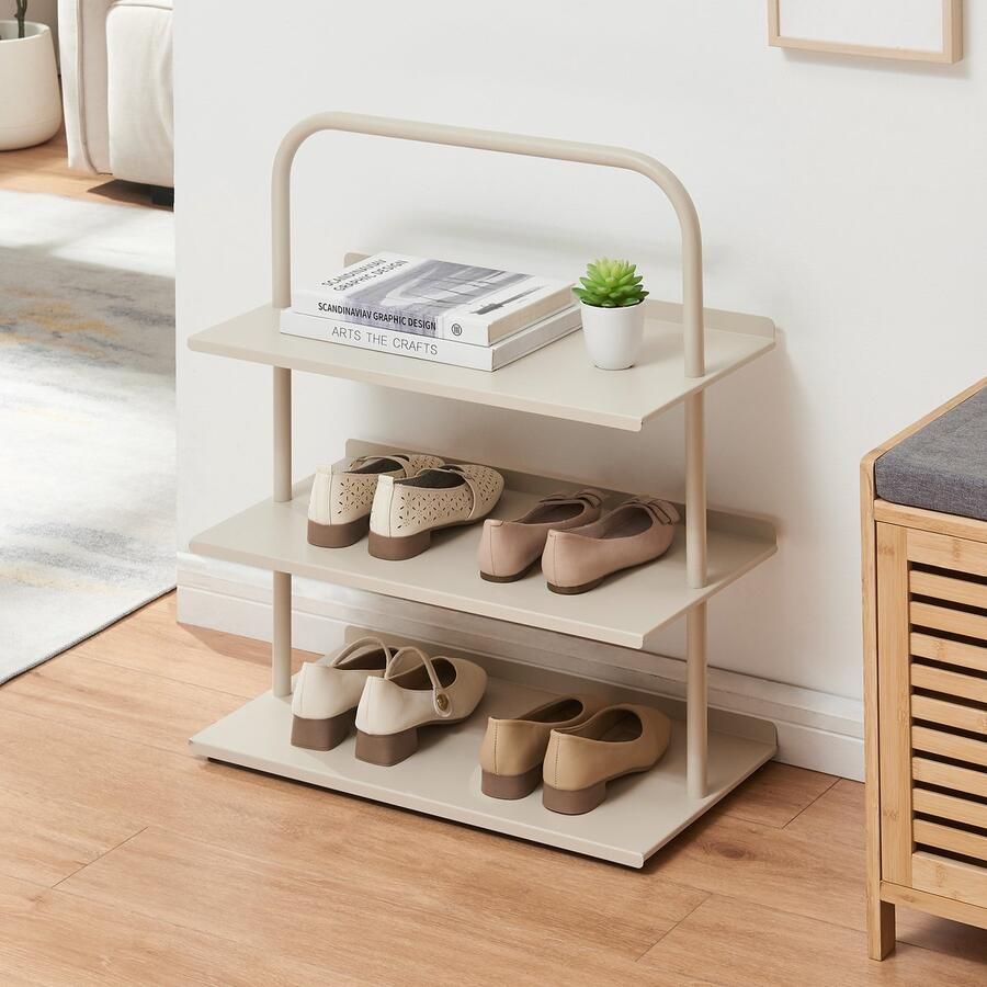 En.casa Schoenenrek Poytya met 3 planken champagne 73x60x32 cm [ ]