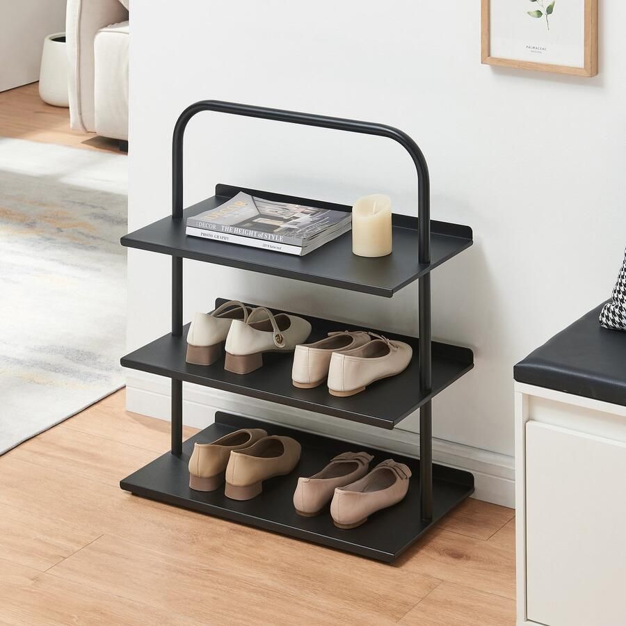 En.casa Schoenenrek Poytya met 3 planken zwart 73x60x32 cm [ ]