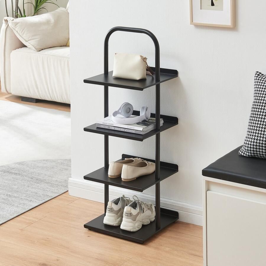 En.casa Schoenenrek Poytya met 4 planken zwart 96x34x32 cm [ ]