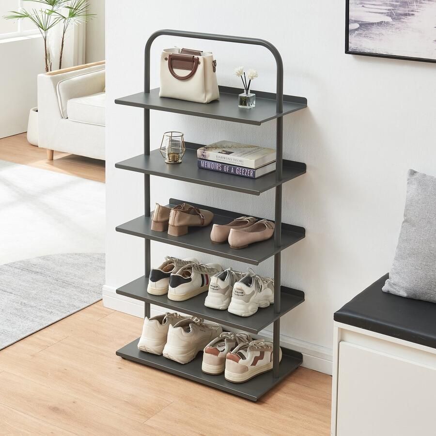 En.casa Schoenenrek Poytya met 5 planken antraciet 119x60x32 cm [ ]