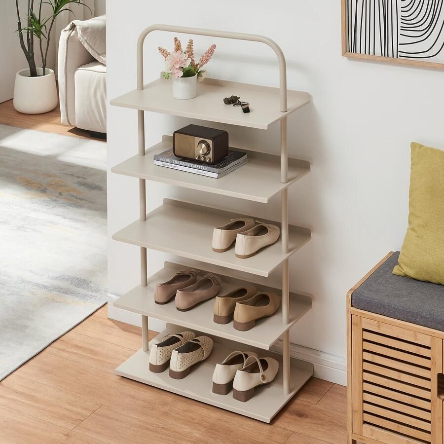 En.casa Schoenenrek Poytya met 5 planken champagne 119x60x32 cm [ ]