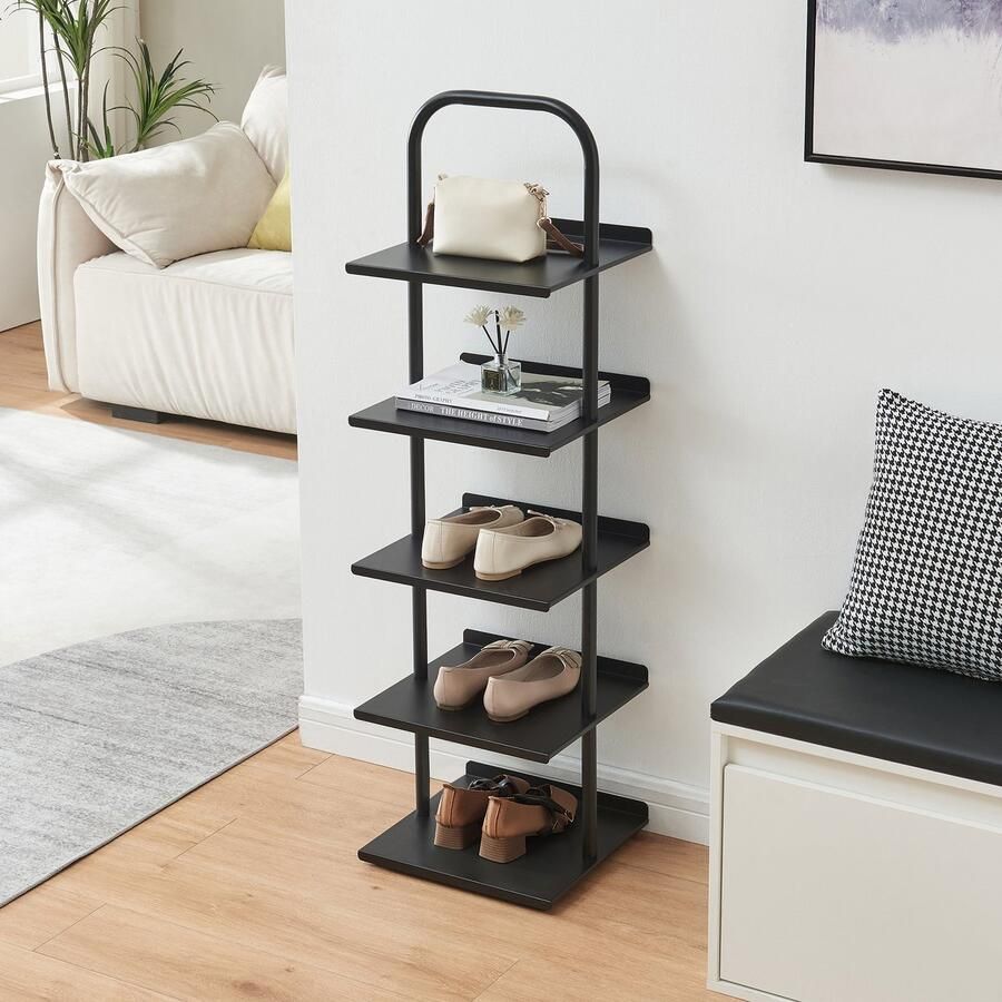 En.casa Schoenenrek Poytya met 5 planken zwart 119x34x32 cm [ ]