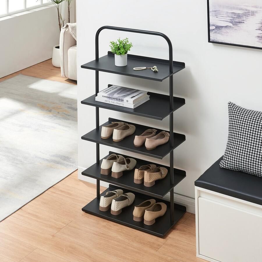 En.casa Schoenenrek Poytya met 5 planken zwart 119x60x32 cm [ ]