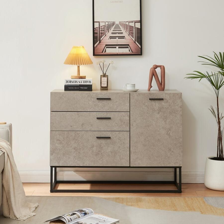En.casa Sideboard Lavangen commode 75x100x35 cm betonkleurig licht en zwart [ ]