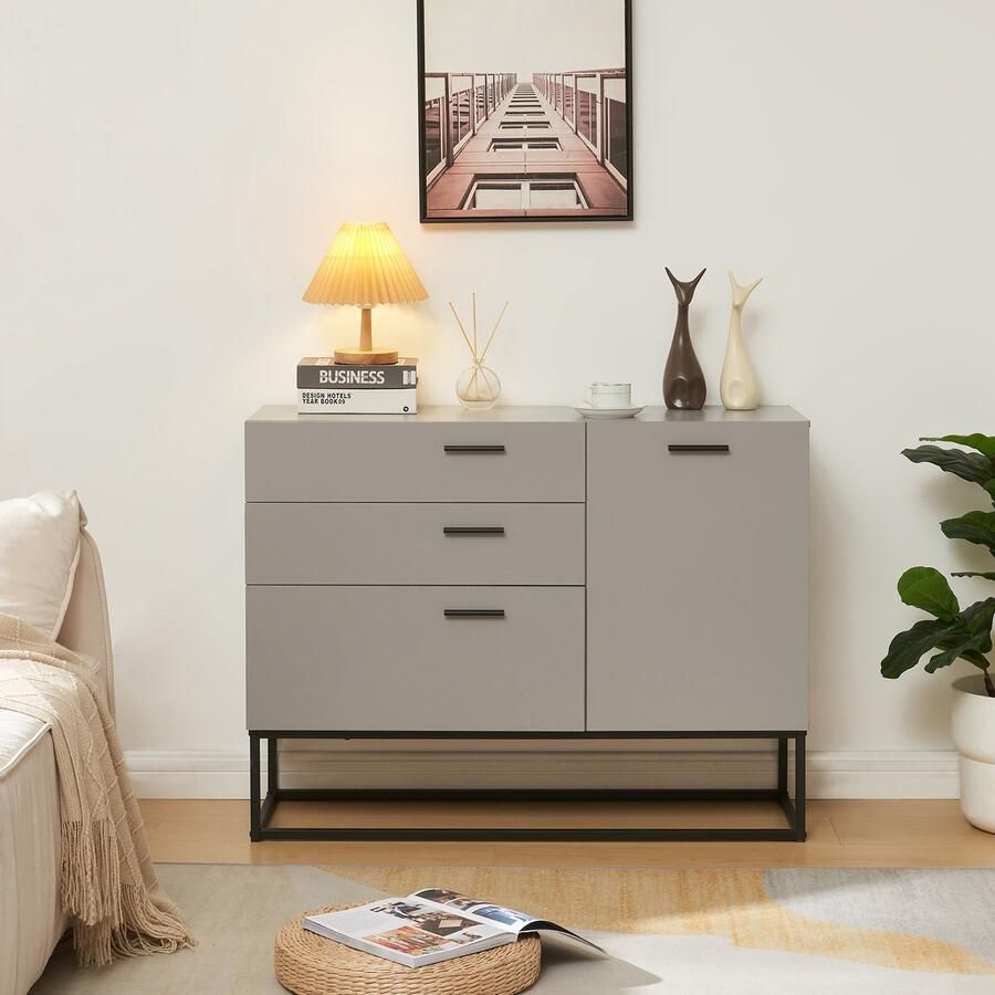 En.casa Sideboard Lavangen commode 75x100x35 cm lichtgrijs en zwart [ ]