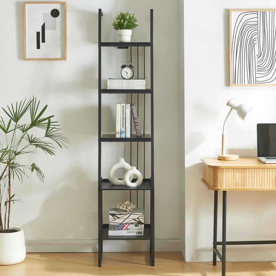 En.casa Staand rek Storfjord ladderplank 183 5x40x40 cm zwart [ ]