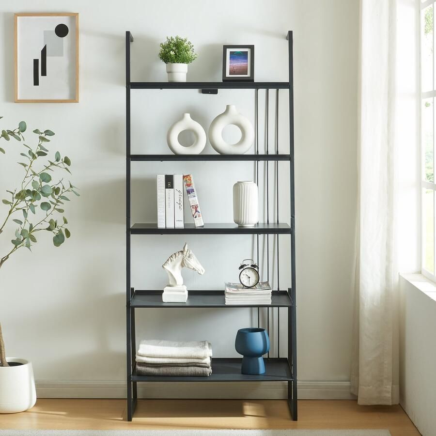 En.casa Staand rek Storfjord ladderplank 183 5x80x40 cm zwart [ ]