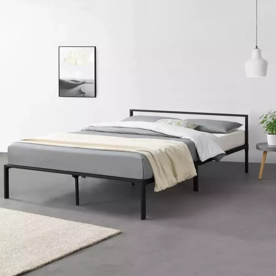 En.casa Stalen bed Imatra bedframe met bedbodem 160x200 cm zwart
