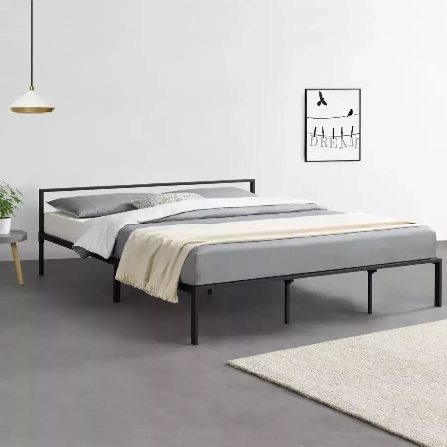 En.casa Stalen bed Imatra bedframe met bedbodem 180x200 cm zwart - Foto 2