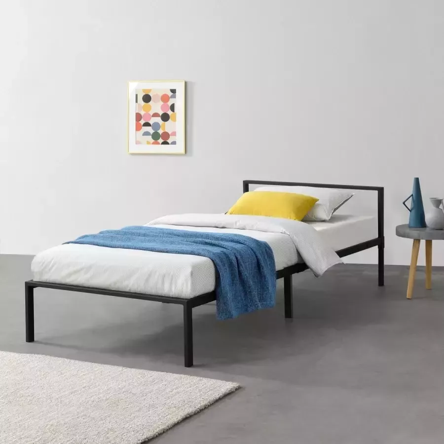 En.casa Stalen bed Imatra bedframe met bedbodem 90x200 cm zwart