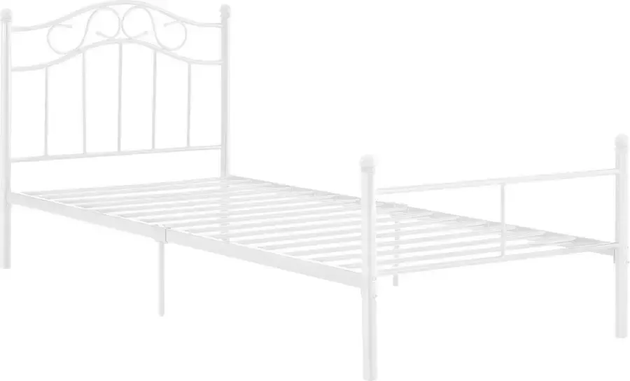 En.casa Stalen ledikant eenpersoonsbed met bedbodem wit