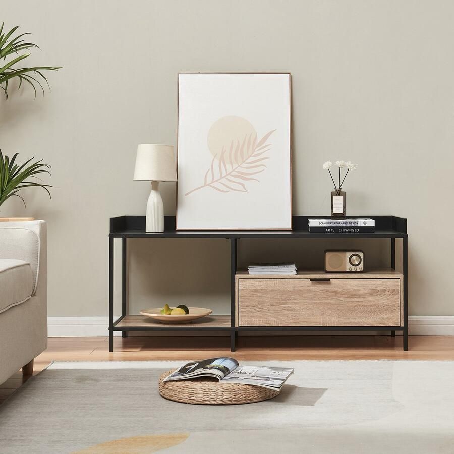 En.casa Tv meubel Belana 120x40x54 cm zwart en eikenkleurig [ ]