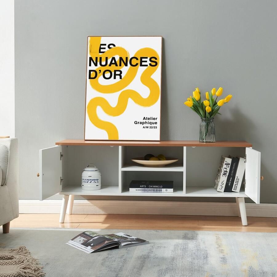 En.casa Tv-meubel Reyljand 120x35x50 cm wit en teak [ ]