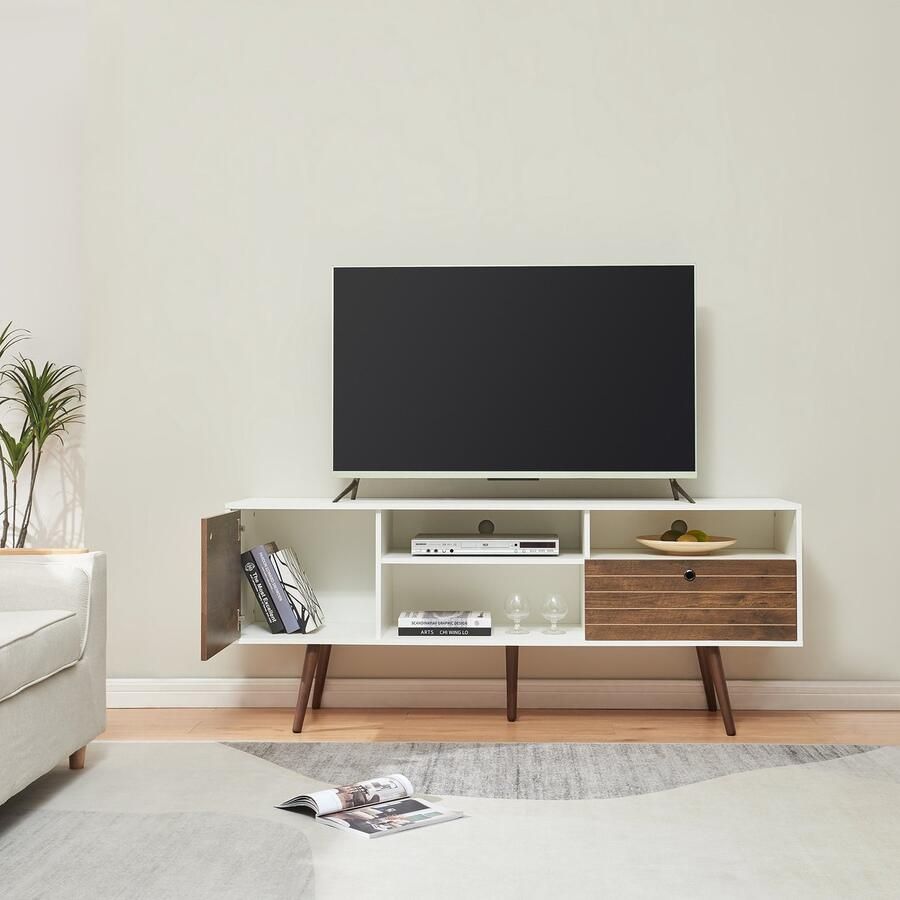 En.casa Tv-meubel Vare 165x40x66 cm wit en walnootkleurig [ ]