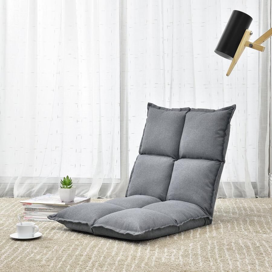 En.casa Vloerstoel loungekussen verstelbaar 110x55x11 cm lichtgrijs