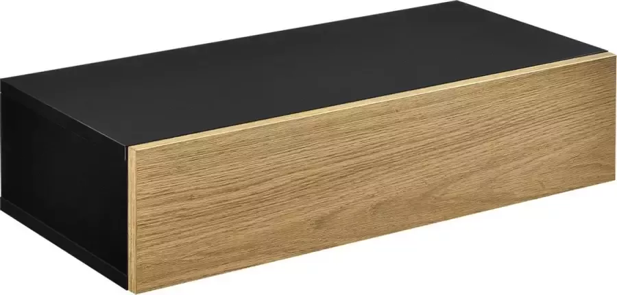 En.casa [ ] Wandplank met lade 50x24x12cm zwart en houtlook