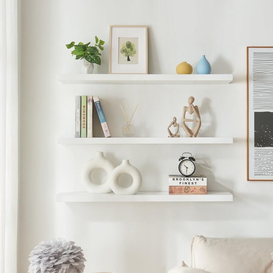 En.casa Wandplank Stranda set van 3 wit 100x20x3 5 cm [ ]