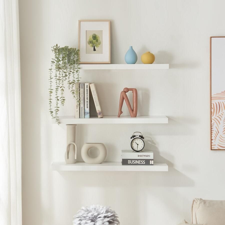 En.casa Wandplank Stranda set van 3 wit 80x20x3 5 cm [ ]