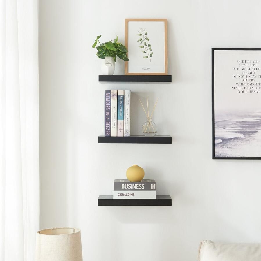 En.casa Wandplank Stranda set van 3 zwart 38x17x3 5 cm [ ]