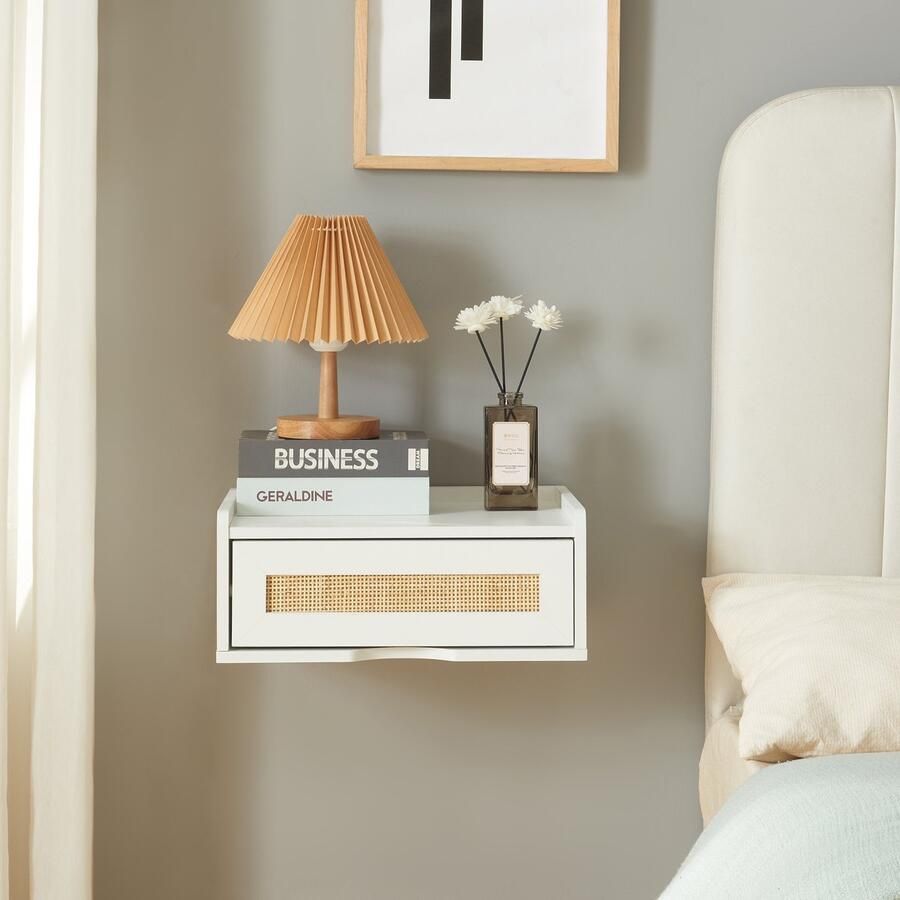 En.casa Wandrek Ljuredsø met lade 40x30x17 cm wit en rotan look [ ]