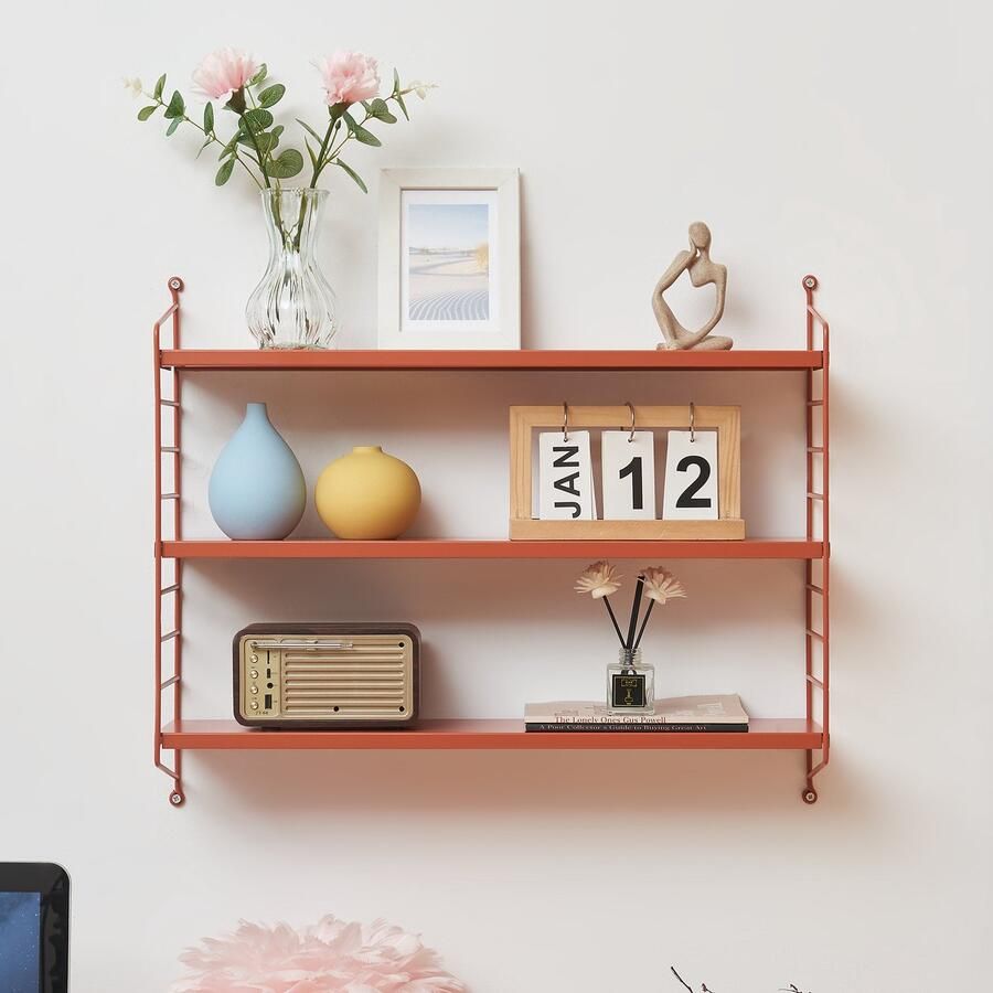 En.casa Wandrek Strängnäs met 3 planken staal baksteenrood 50x60x15 cm [ ]