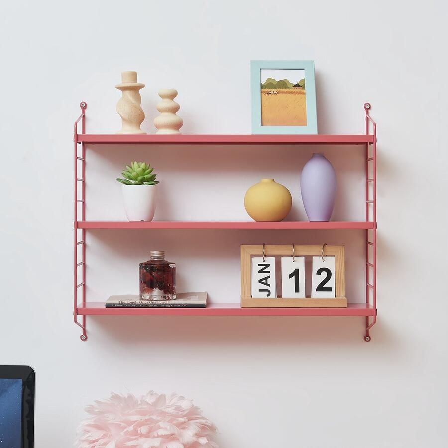 En.casa Wandrek Strängnäs met 3 planken staal watermelon rood 50x60x15 cm [ ]