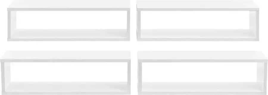 En.casa Wandrek Wandplank Set van 4 stuks Spaanplaat Wit Afmeting per plank (LxBxH) 59 x 14 5 x 17 cm