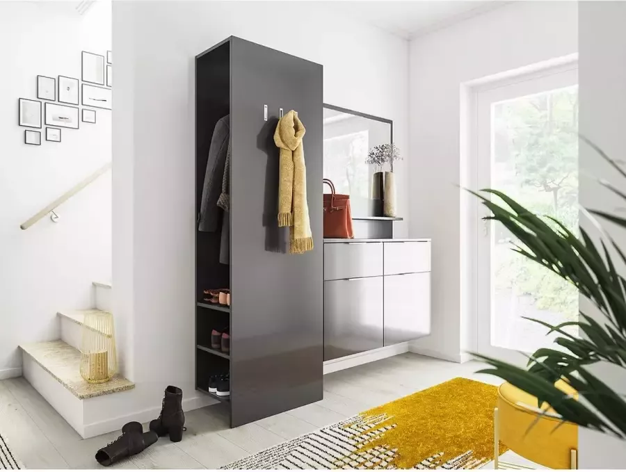 En.casa Gangkastenset in grafiet hoogglans 3-delige schoenenkast paneel spiegel B H D: 184 9x188x31 6cm