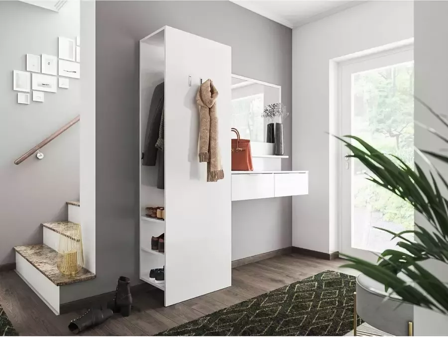 En.casa Garderobeset wit hoogglans 3-delig paneel softclose console spiegel B H D: 184 9x188x36 1cm
