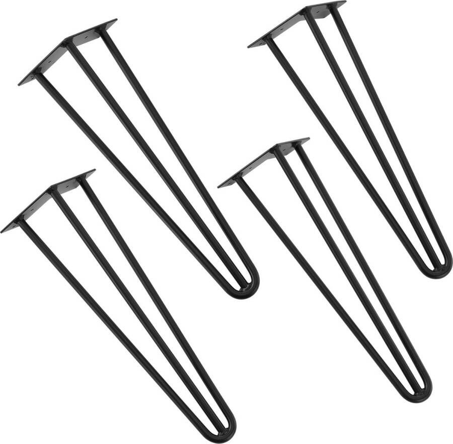 en.casa Hairpin poten tafelpoten 3-punt set van 4 45 cm zwart