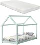 En.casa Kinderbed huisbed 200x90 met matras Mint groen mat gelakt - Thumbnail 2