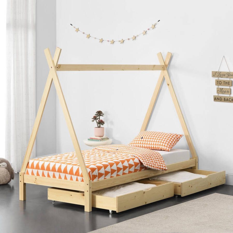 en.casa Kinderbed Tipi grenen met bedlades 90x200 cm houtkleurig