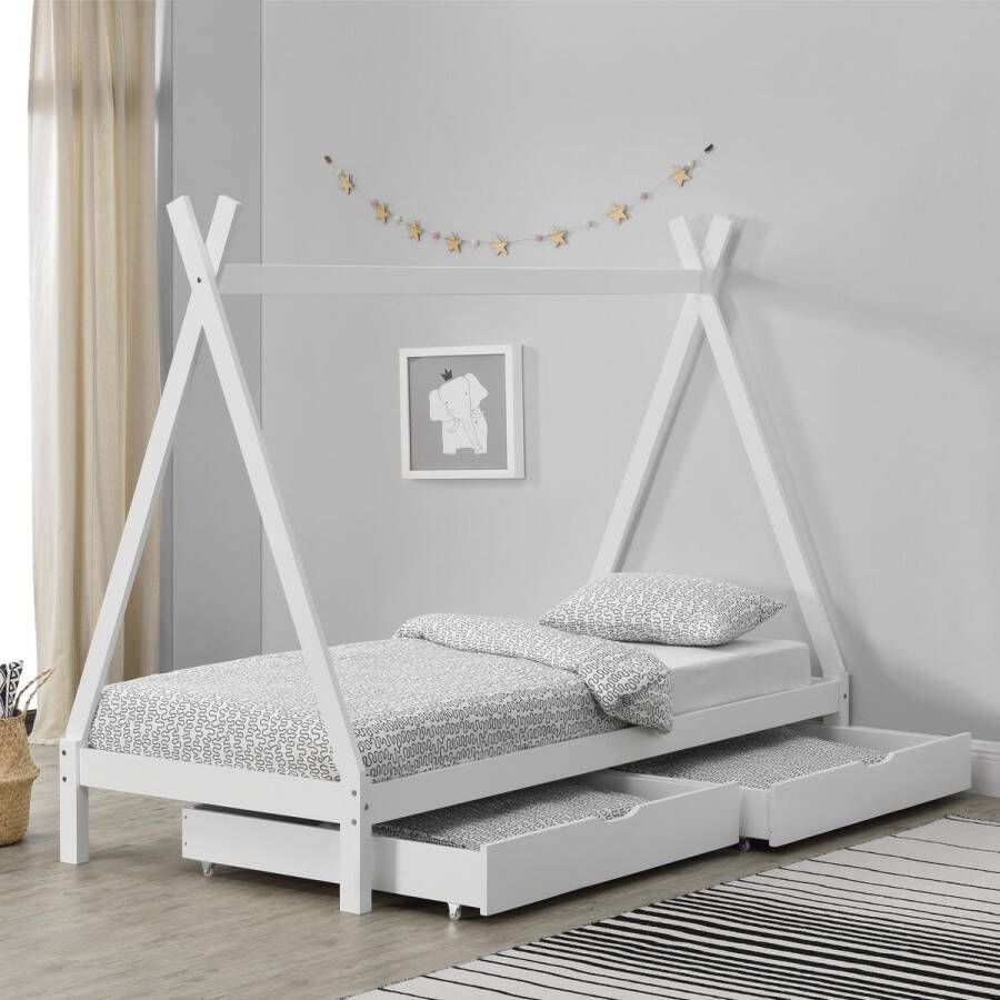 en.casa Kinderbed Tipi grenen met bedlades 90x200 cm wit