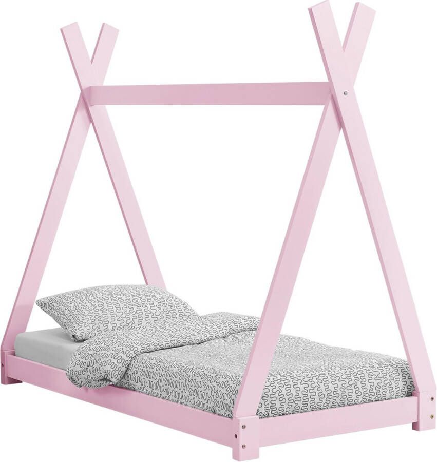 en.casa Kinderbed Tipi grenen met lattenbodem 80x160 cm roze