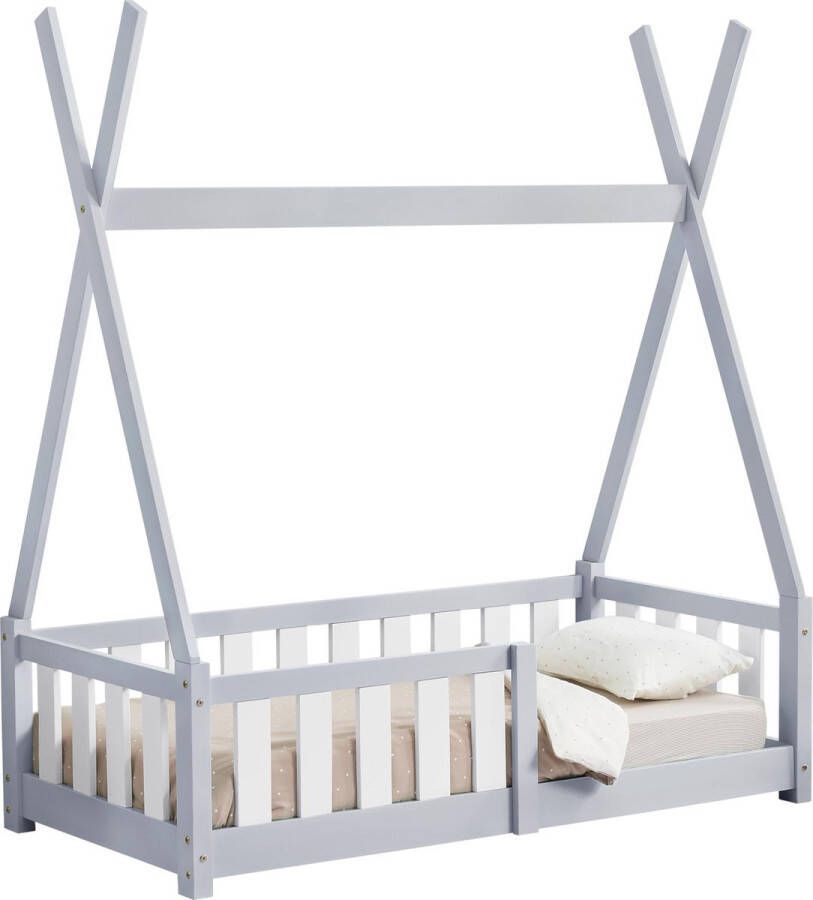 en.casa Kinderbed Tipi grenen met uitvalbeveiliging 70x140 cm lichtgrijs