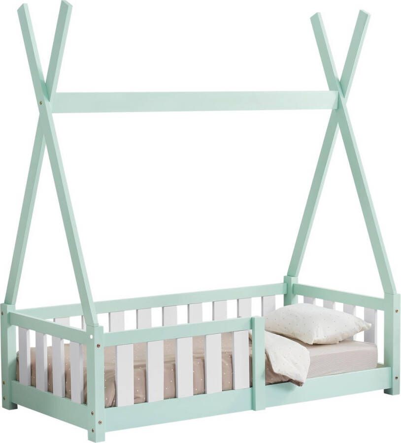 en.casa Kinderbed Tipi grenen met uitvalbeveiliging 70x140 cm mint