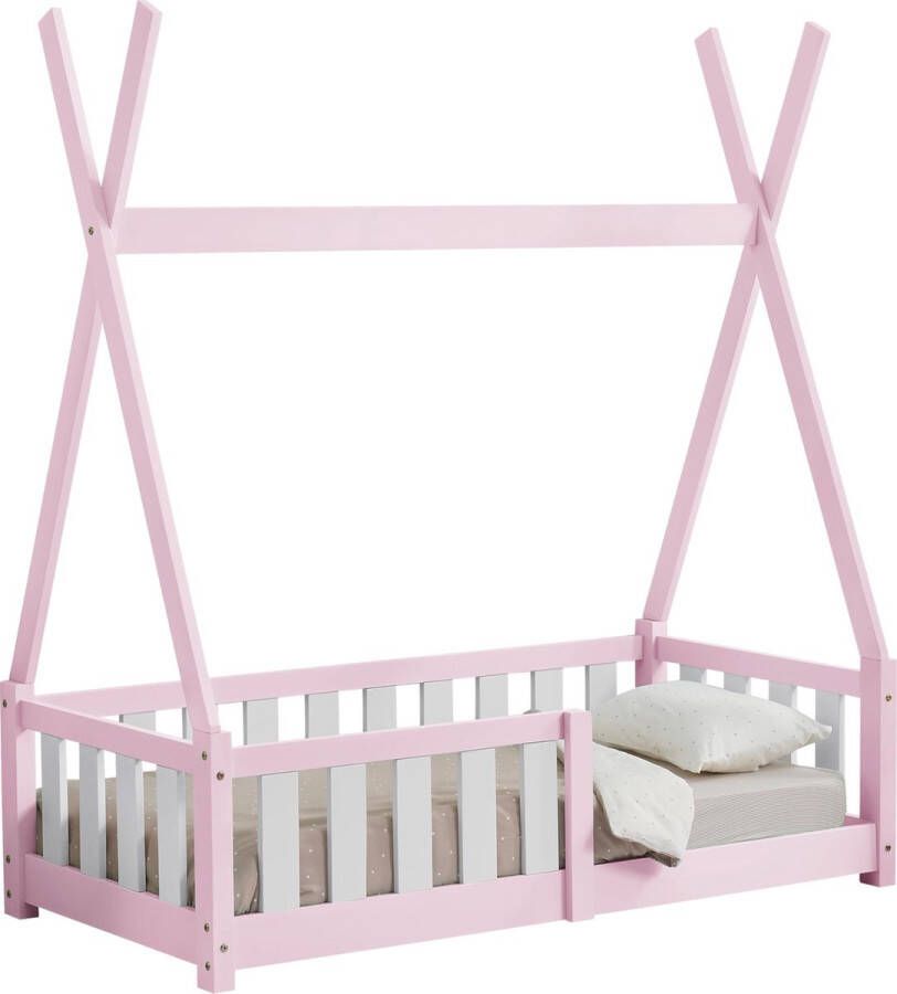 en.casa Kinderbed Tipi grenen met uitvalbeveiliging 70x140 cm roze