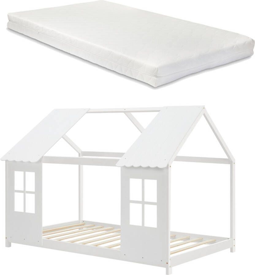 En.casa Kinderbed Tostedt huisbed met matras wit 90x200 cm