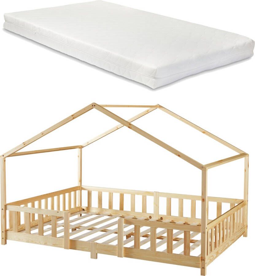 En.casa Kinderbed Treviolo met uitvalbeveiliging en matras 120x200 houtkleurig