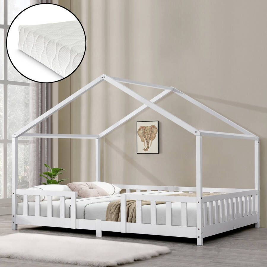 En.casa Kinderbed Treviolo met uitvalbeveiliging en matras 120x200 wit