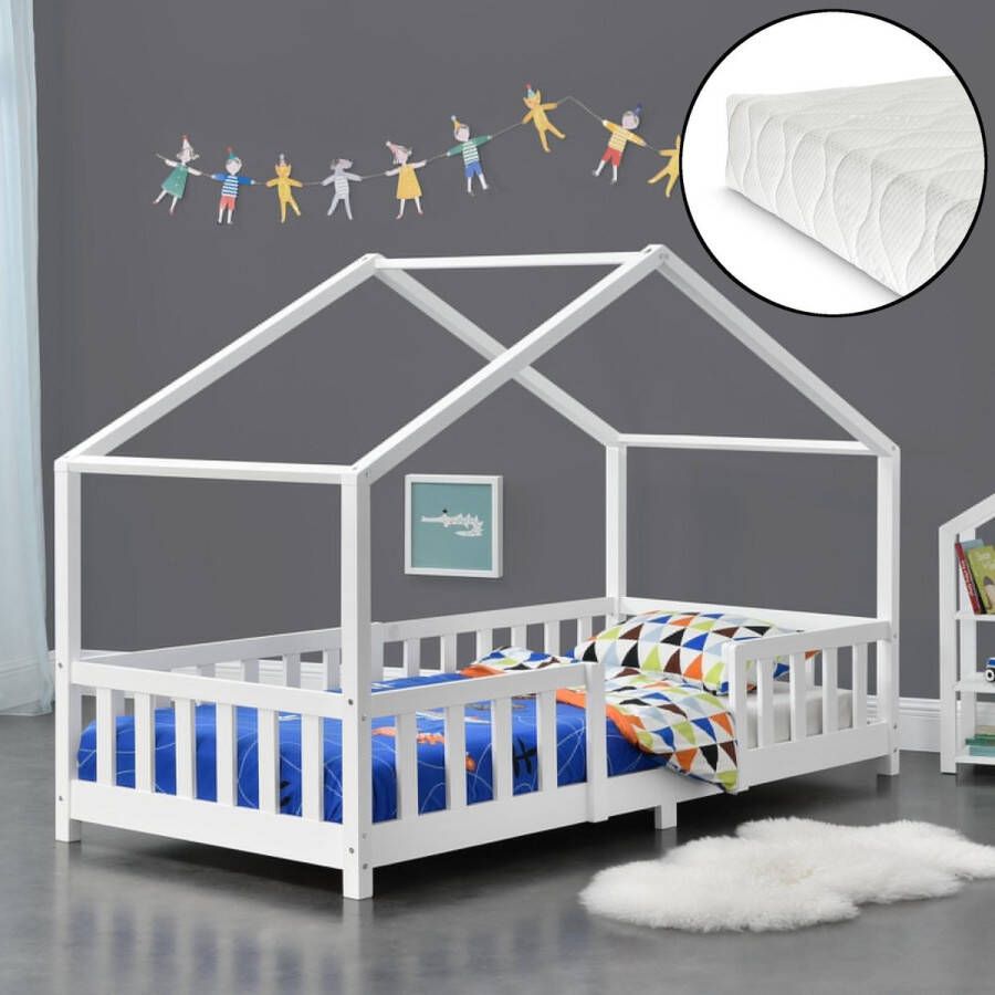 en.casa Kinderbed Treviolo met uitvalbeveiliging en matras 90x200 wit