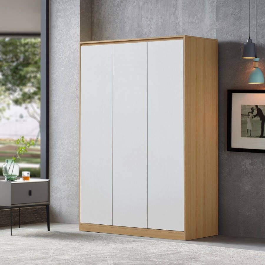 En.casa Kledingkast Bastheim 176x120x52 cm eiken en wit