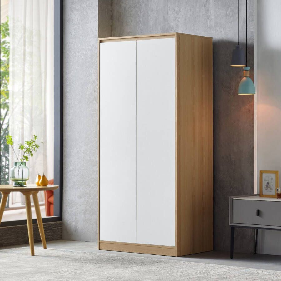 en.casa Kledingkast Bastheim 176x80x52 cm eiken en wit