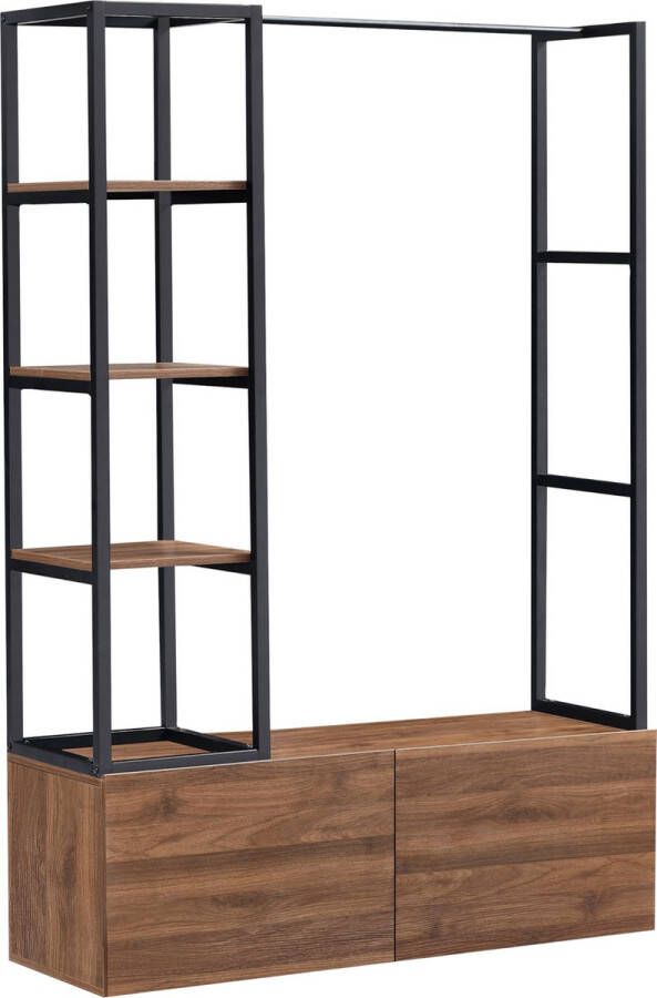 En.casa Kledingkast Egmating open kast 180x120x40 cm zwart en walnootkleurig