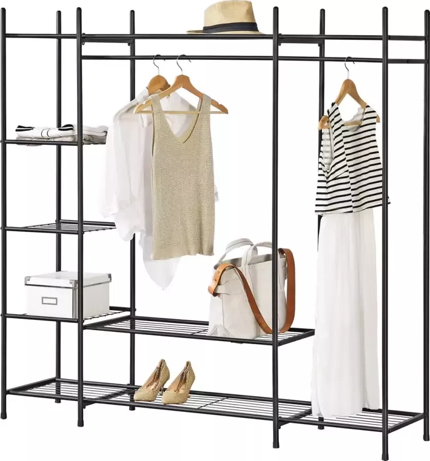 En.casa Kledingkast open kast zwart met 6 planken 150x150x40 cm