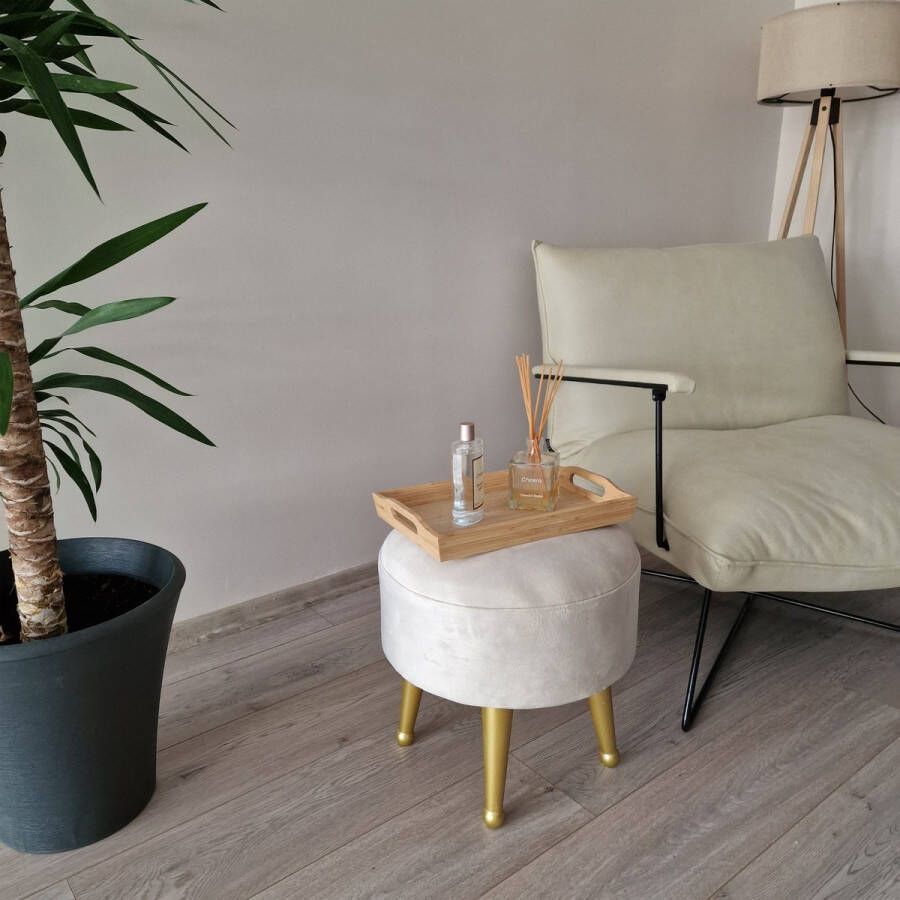 En.casa Poef voetenbank Laholm 40x40 cm goudkleurig en wit