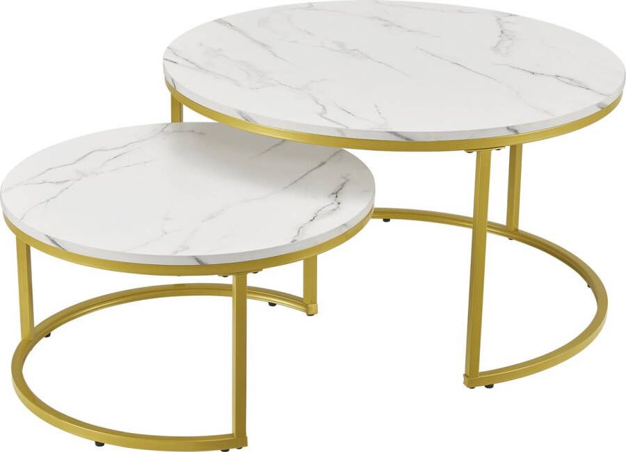 En.casa Salontafel Estergom rond set van 2 marmer wit en goudkleurig